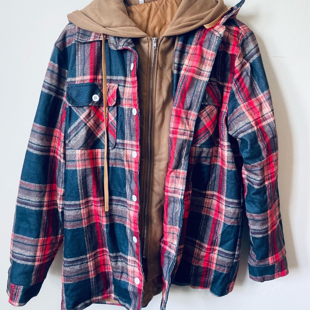 Source Unknown Plaid Jacket with Hood - Red and Blue